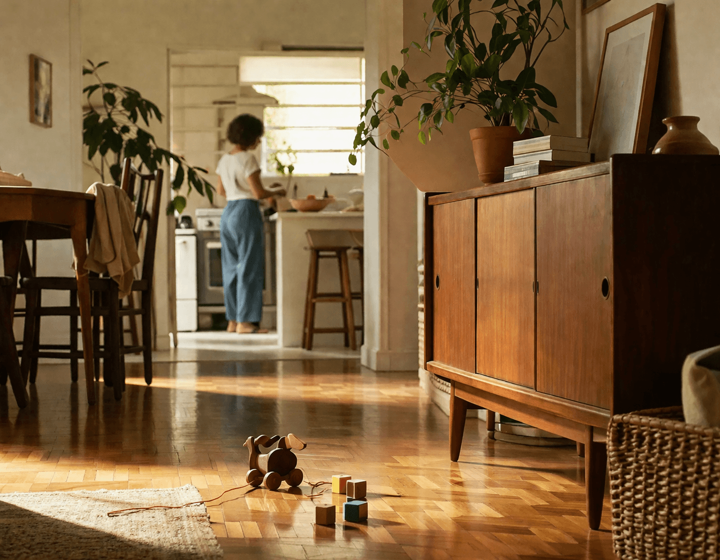 Lar brasileiro em movimento — luz natural e objetos do cotidiano